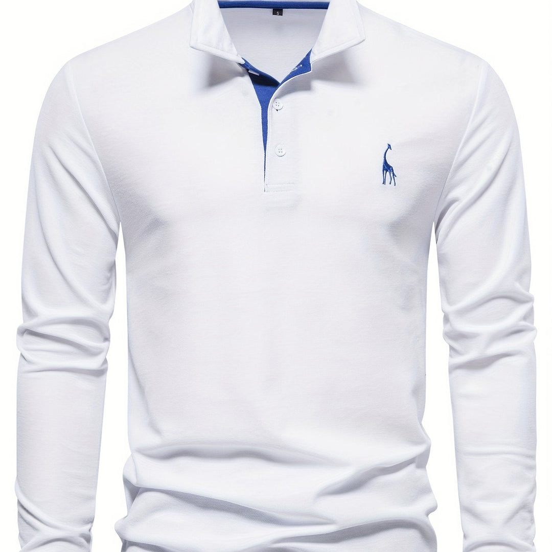 Comfortable Men's Polo with Long Sleeves-White-S-Nora Luxe