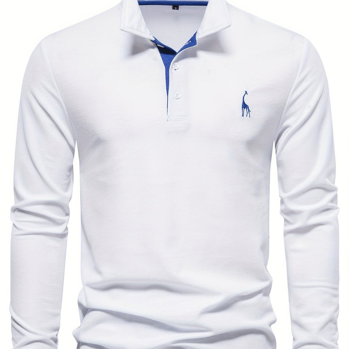 Comfortable Men's Polo with Long Sleeves-White-S-Nora Luxe