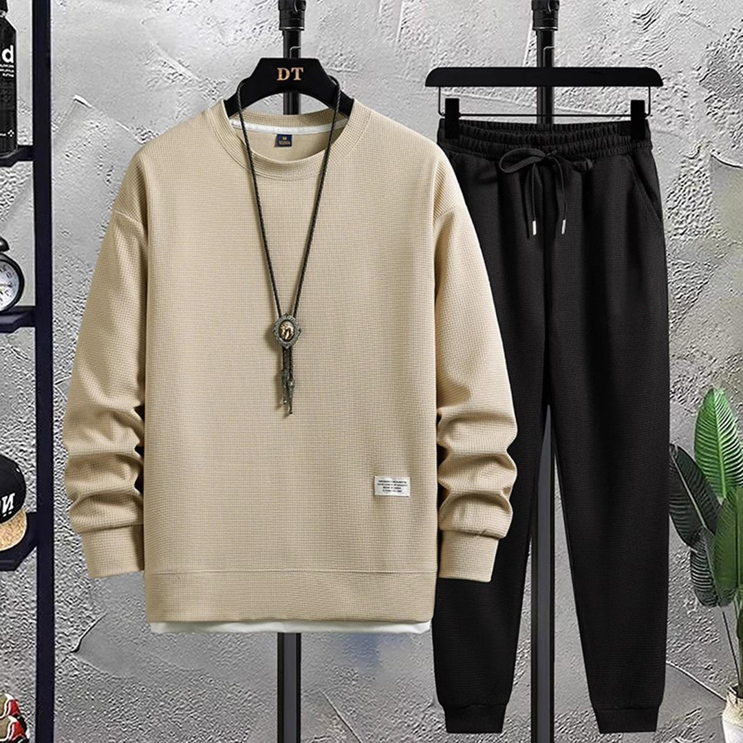 Comfortable Men's Tracksuit - Damon-Beige-Black-M-Nora Luxe