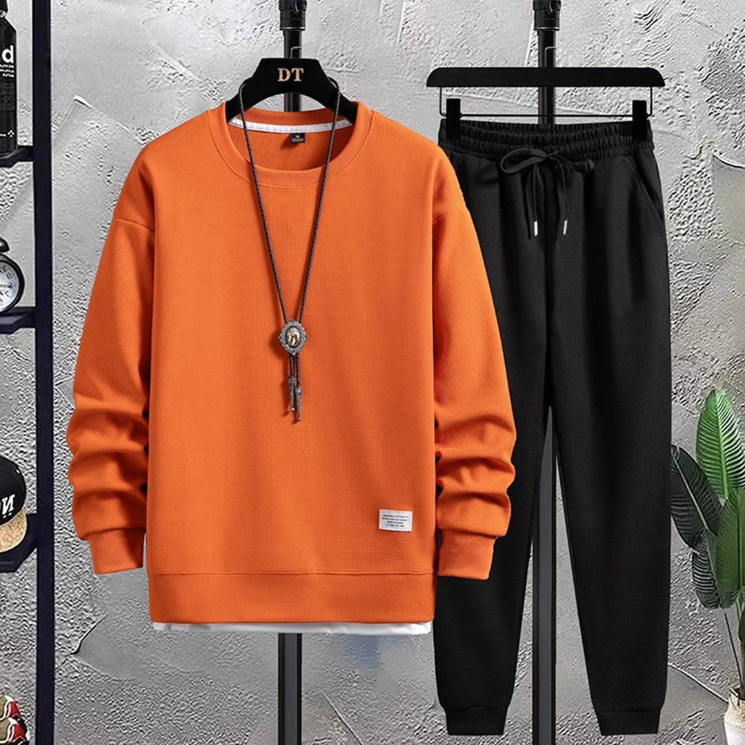 Comfortable Men's Tracksuit - Damon-Orange-Black-M-Nora Luxe
