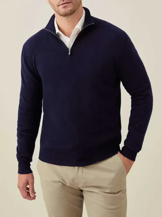 Comfortable Men's Zip-up Sweater - Lucas-Dark Blue-S-Nora Luxe