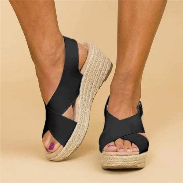Comfortable Orthopaedic Wedge Espadrilles - Clara-Black-5-Nora Luxe