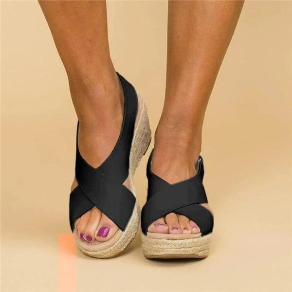 Comfortable Orthopaedic Wedge Espadrilles - Clara-Black-5-Nora Luxe