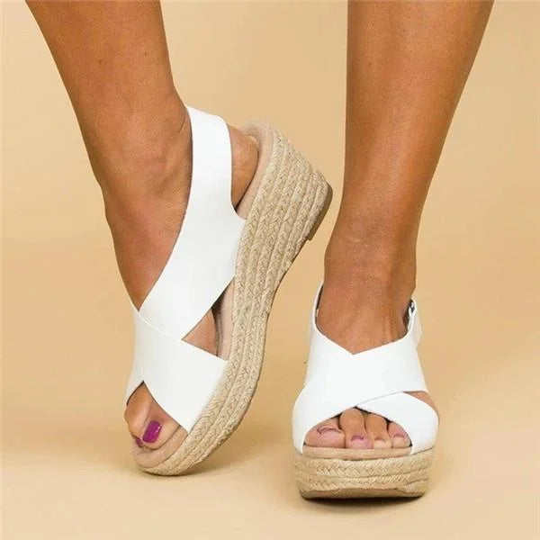 Comfortable Orthopaedic Wedge Espadrilles - Clara-White-5-Nora Luxe