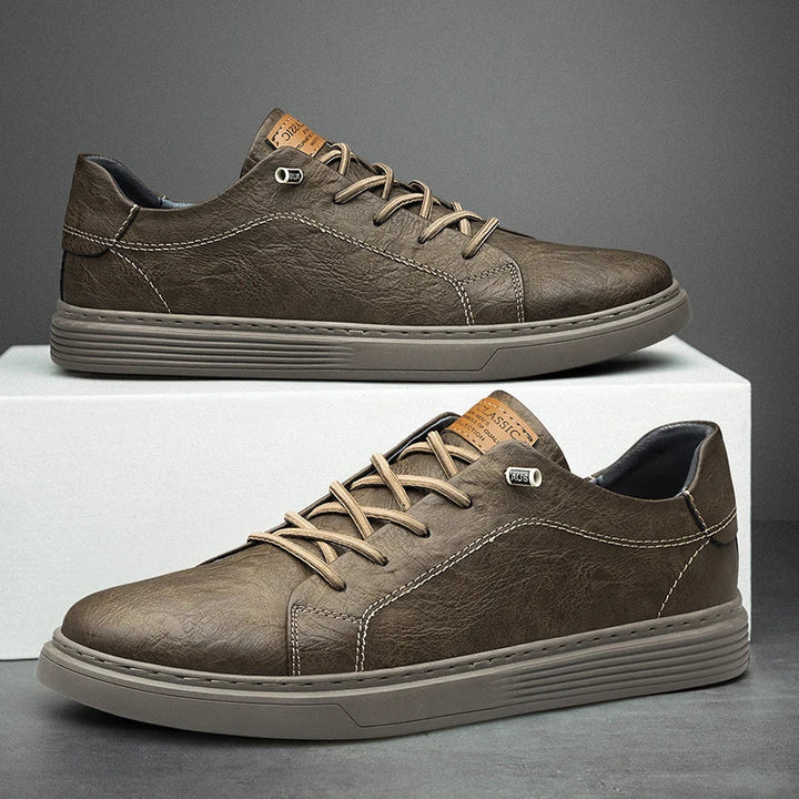 Comfortable Oxford Leather Men's Sneakers - Ethan-5-Brown-Nora Luxe