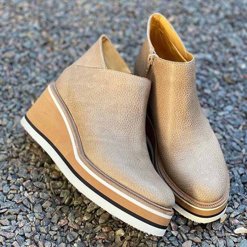 Comfortable Platform Ankle Boots - Mira-Beige-4.5-The Livary