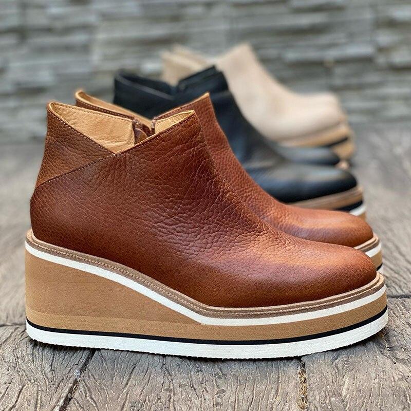 Comfortable Platform Ankle Boots - Mira-Beige-4.5-The Livary