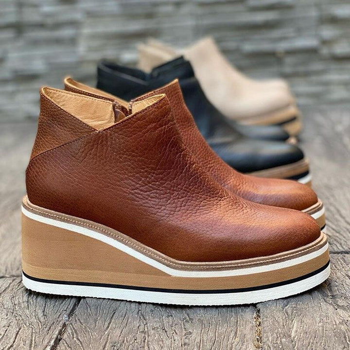 Comfortable Platform Ankle Boots - Mira-Beige-4.5-The Livary