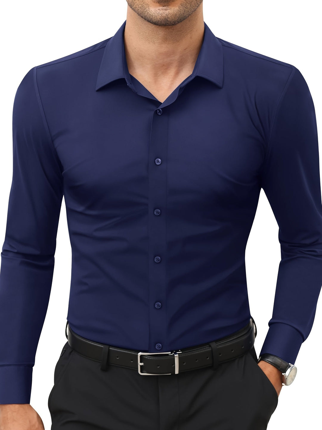 Comfortable Stretch Men’s Shirt - Julian-Dark Blue-XS-Nora Luxe