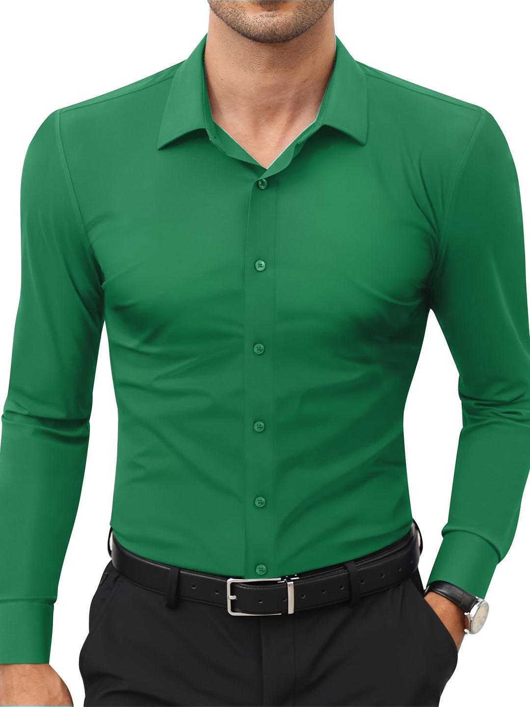 Comfortable Stretch Men’s Shirt - Julian-Grass Green-XS-Nora Luxe