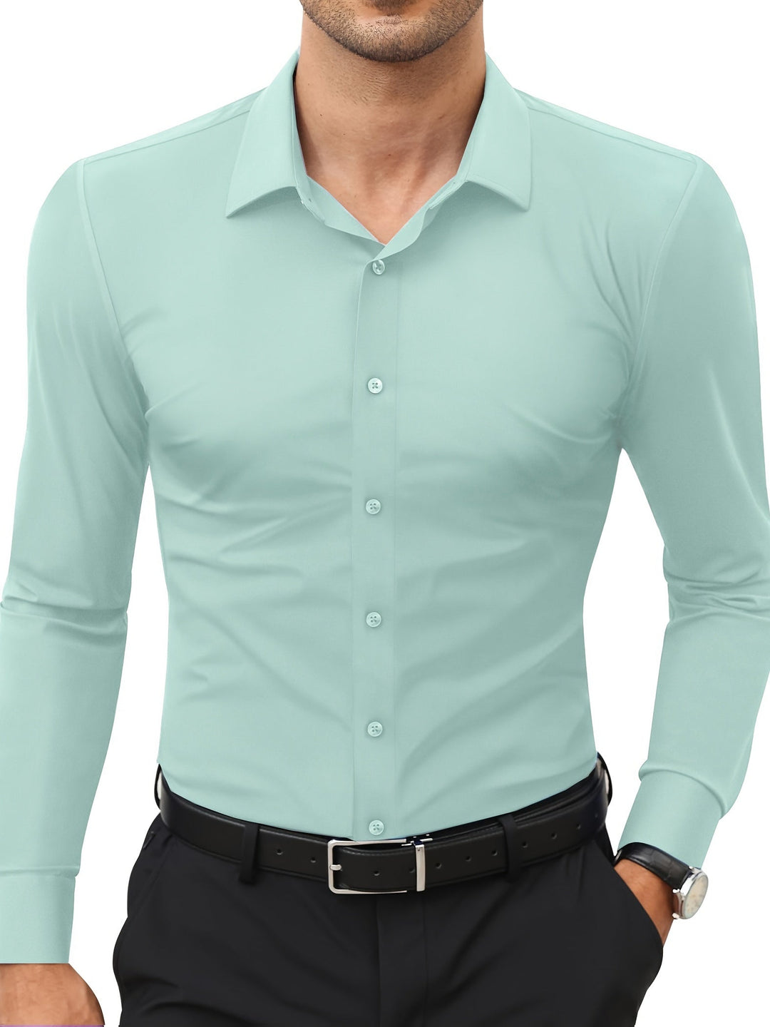 Comfortable Stretch Men’s Shirt - Julian-Gray-Green-XS-Nora Luxe