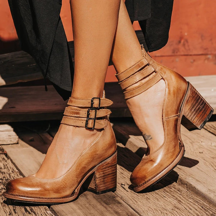 Comfortable & stylish women's leather shoes with non-slip sole – Amalia-Brown-2.5-Nora Luxe