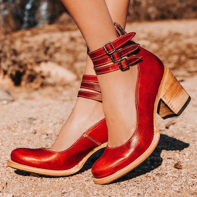 Comfortable & stylish women's leather shoes with non-slip sole – Amalia-Red-2.5-Nora Luxe