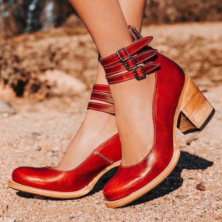 Comfortable & stylish women's leather shoes with non-slip sole – Amalia-Red-2.5-Nora Luxe