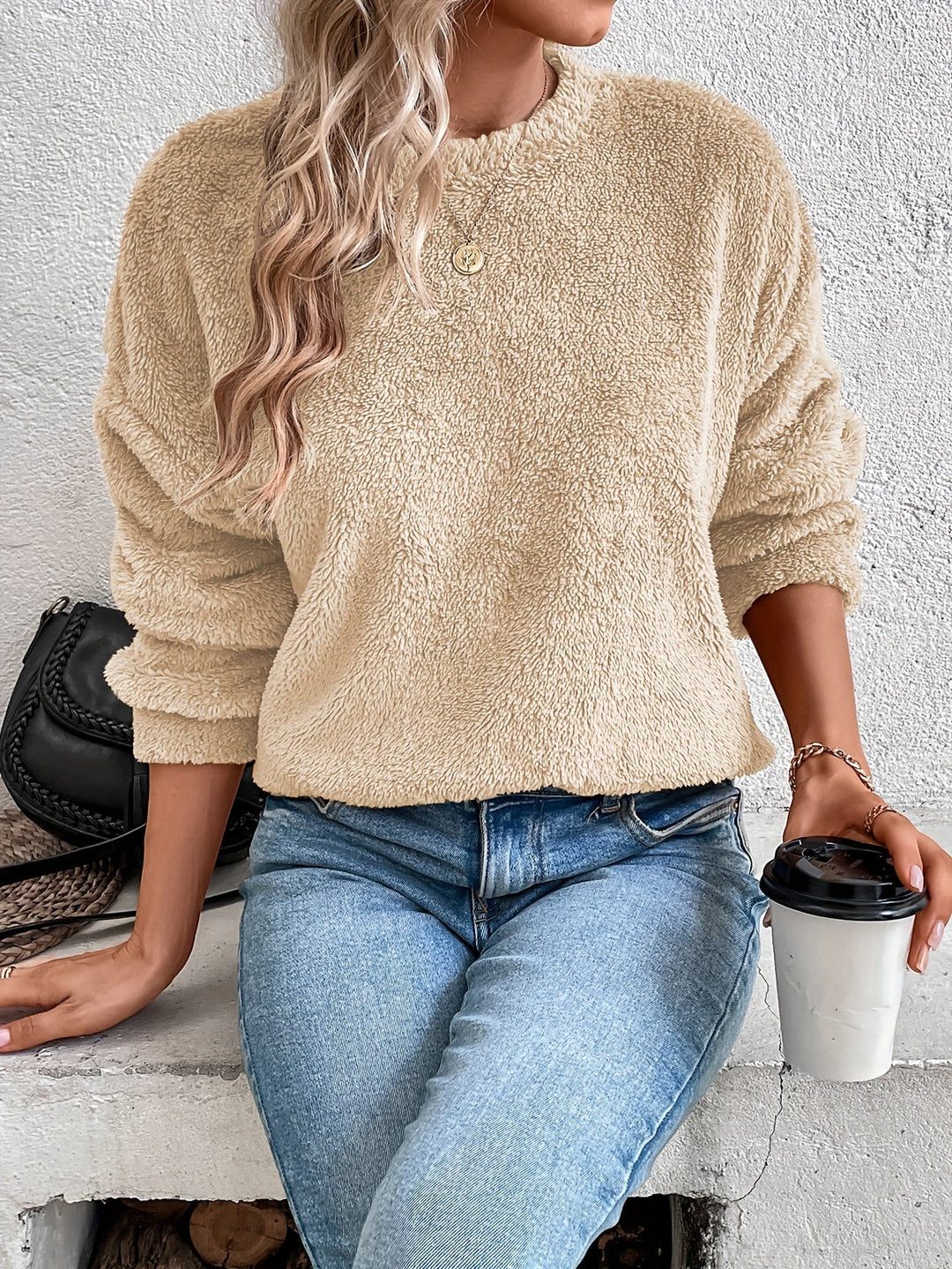 Comfortable Teddy Pullover Sweatshirt - Livia-Beige-S-Nora Luxe