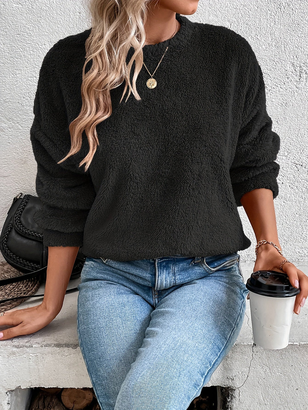 Comfortable Teddy Pullover Sweatshirt - Livia-Black-S-Nora Luxe