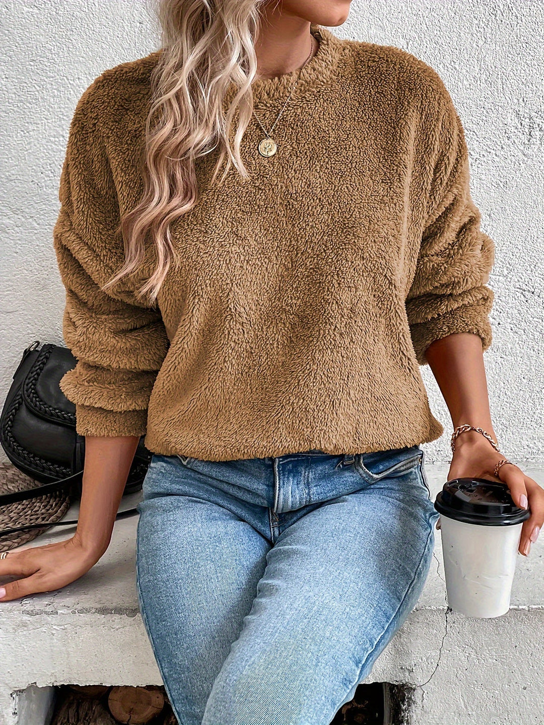 Comfortable Teddy Pullover Sweatshirt - Livia-Light brown-S-Nora Luxe