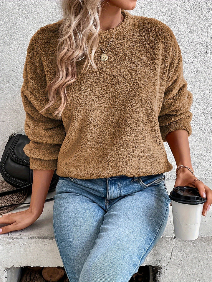 Comfortable Teddy Pullover Sweatshirt - Livia-Light brown-S-Nora Luxe