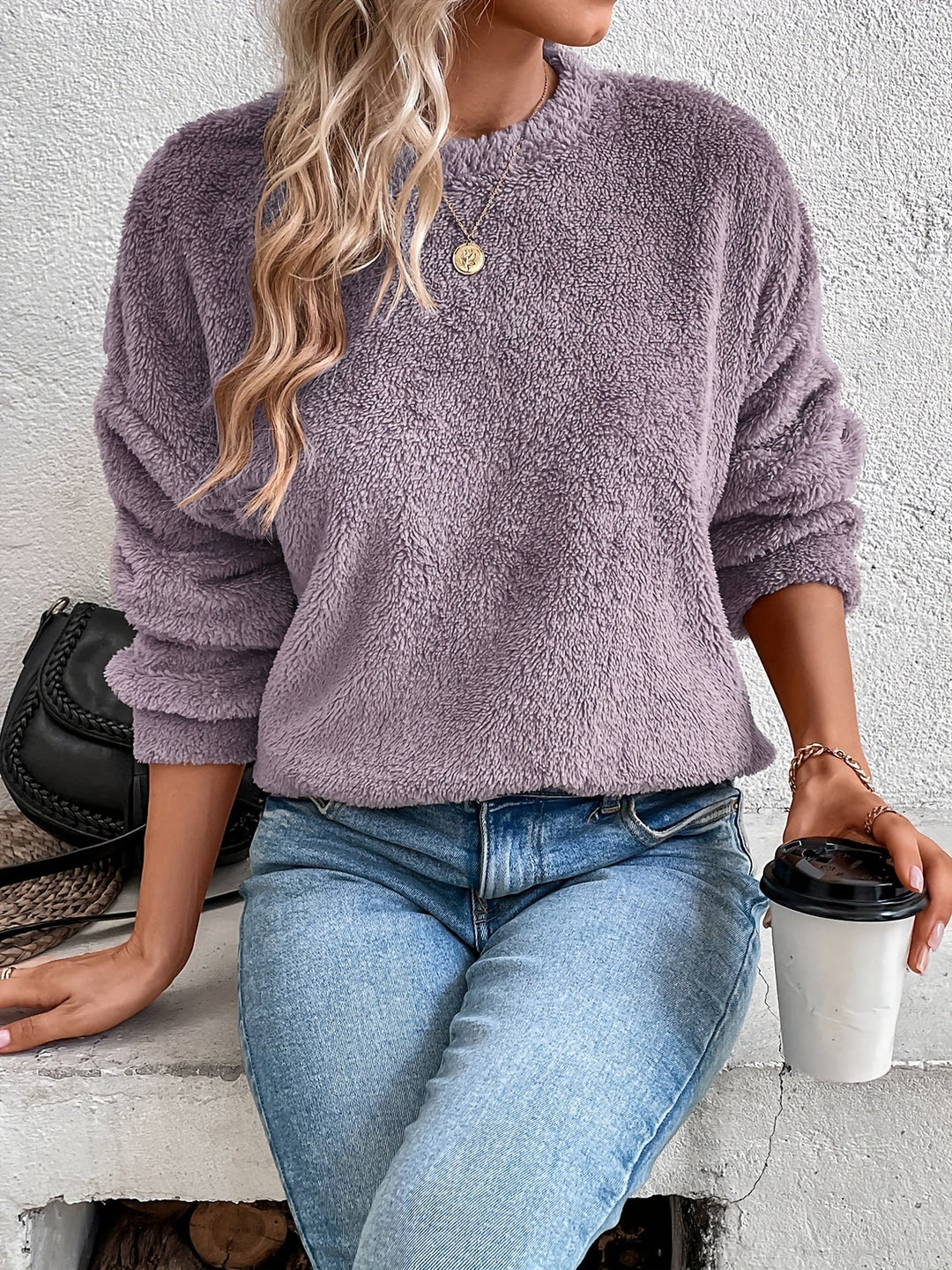 Comfortable Teddy Pullover Sweatshirt - Livia-Purple-S-Nora Luxe