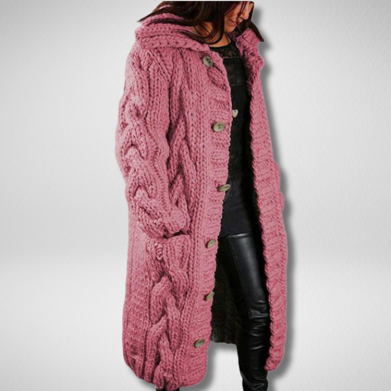 Comfortable Thick Knitted Cardigan - Emma-Pink-S-Nora Luxe