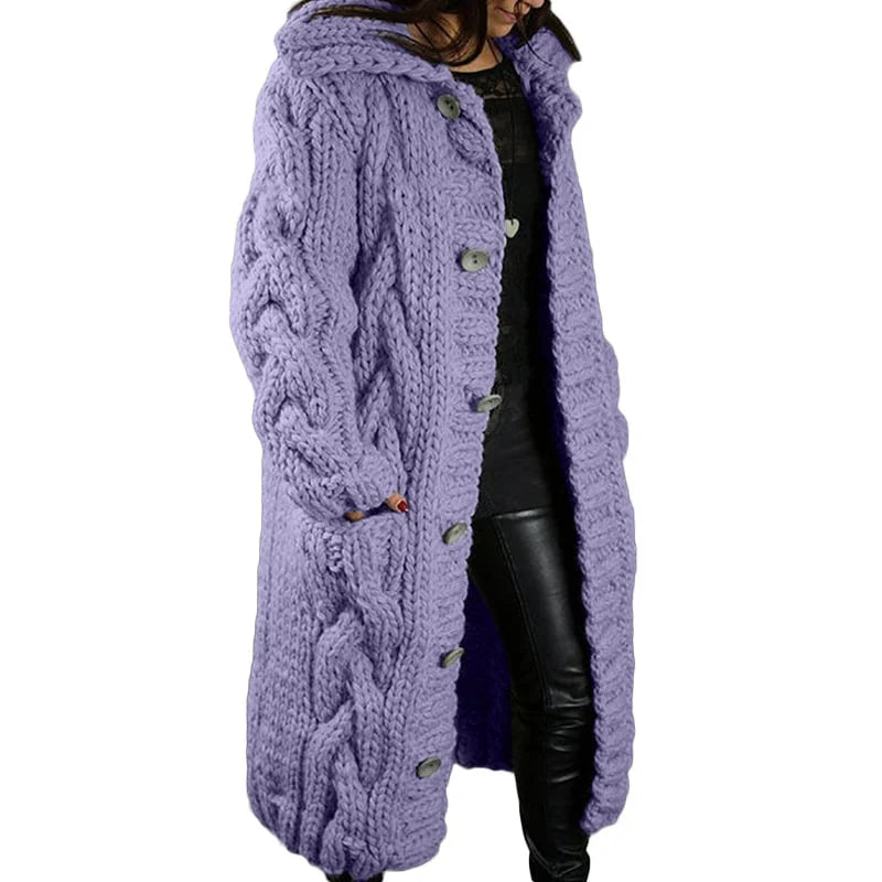 Comfortable Thick Knitted Cardigan - Emma-Purple-S-Nora Luxe