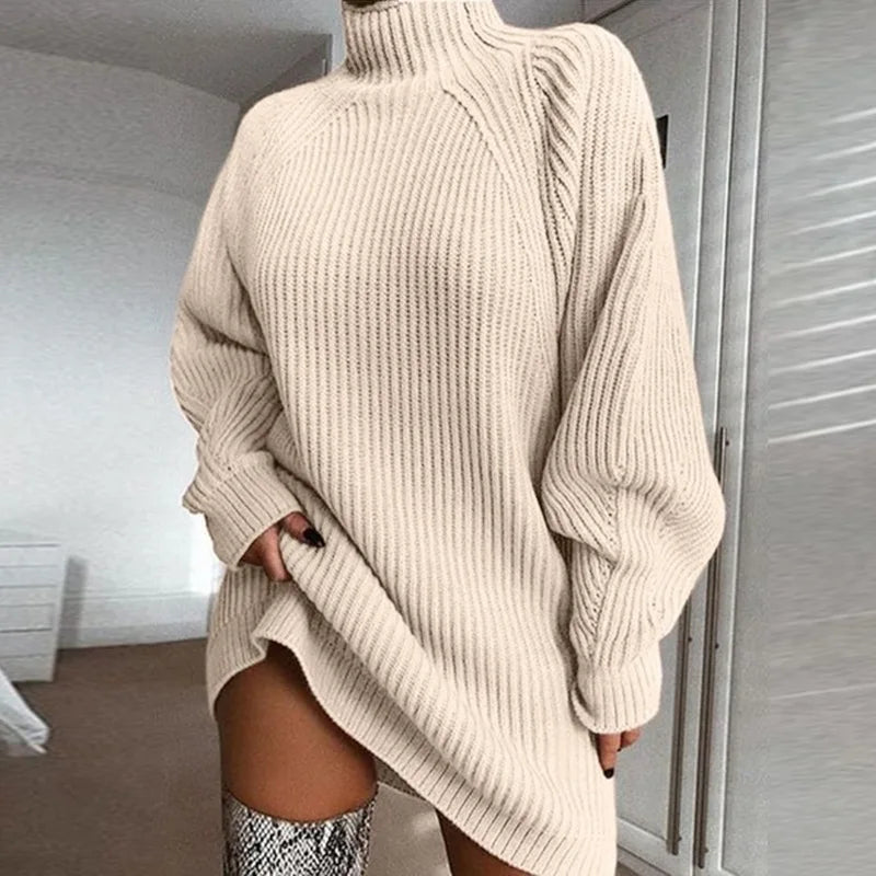 Comfortable Turtleneck Dress - Celeste-Beige-S-Nora Luxe
