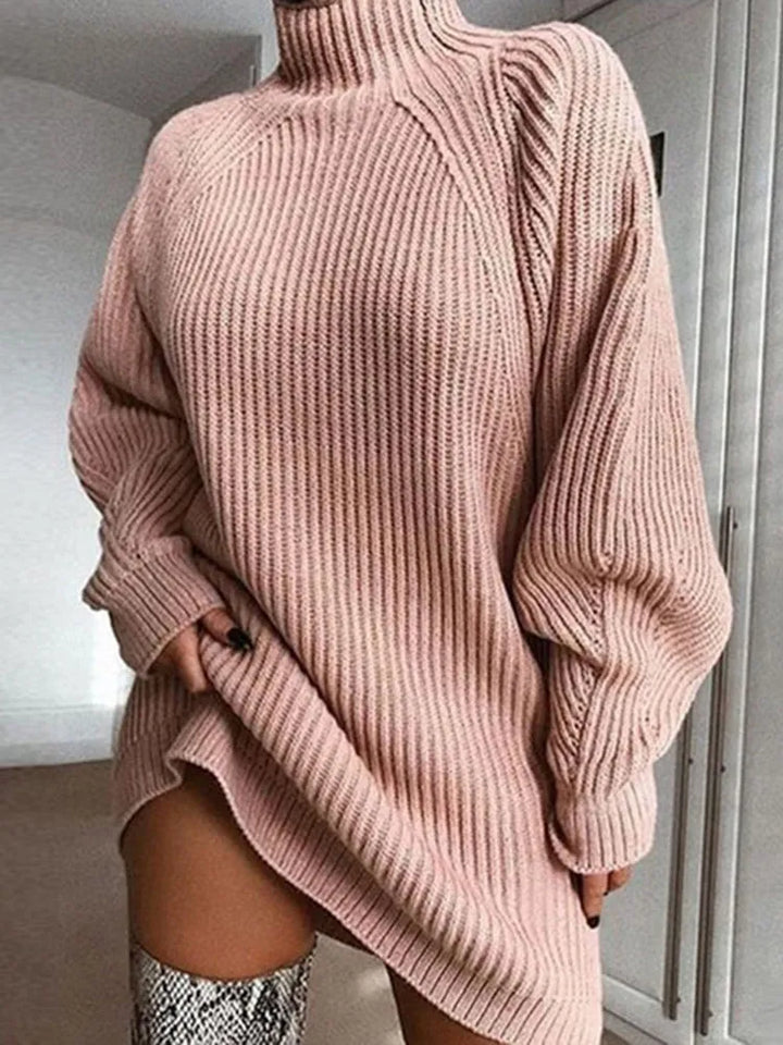 Comfortable Turtleneck Dress - Celeste-Pink-S-Nora Luxe