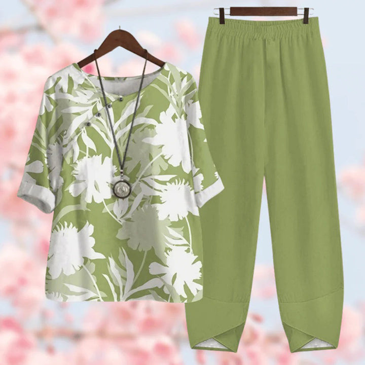 Comfortable Two-Piece Ladies Summer Set - Mira-Green-S-Nora Luxe