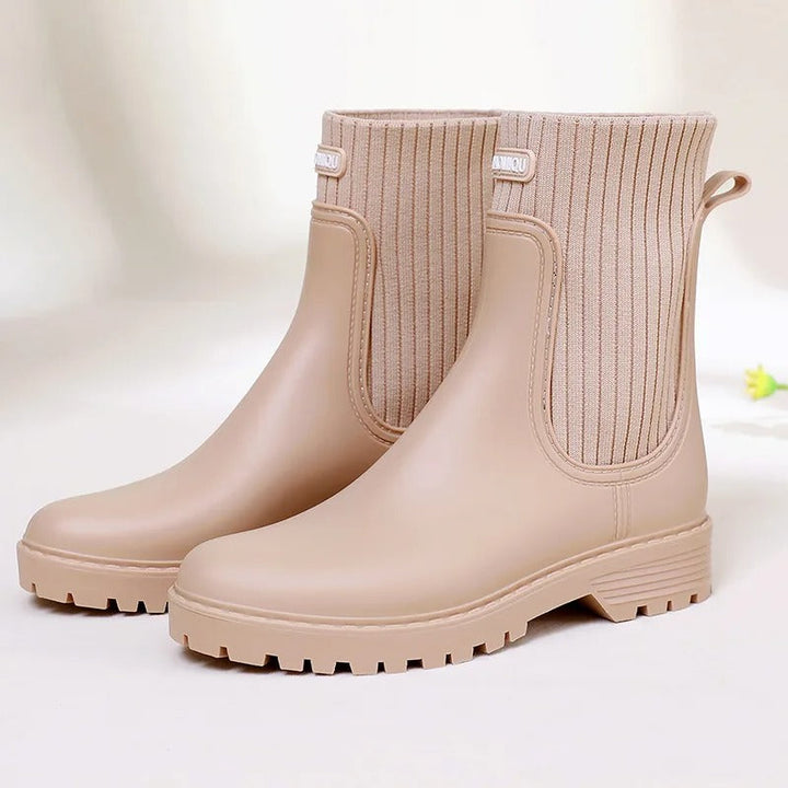 Comfortable Waterproof Ladies' Rain Boots - Livia Rain Luxe-Beige-4.0-Nora Luxe