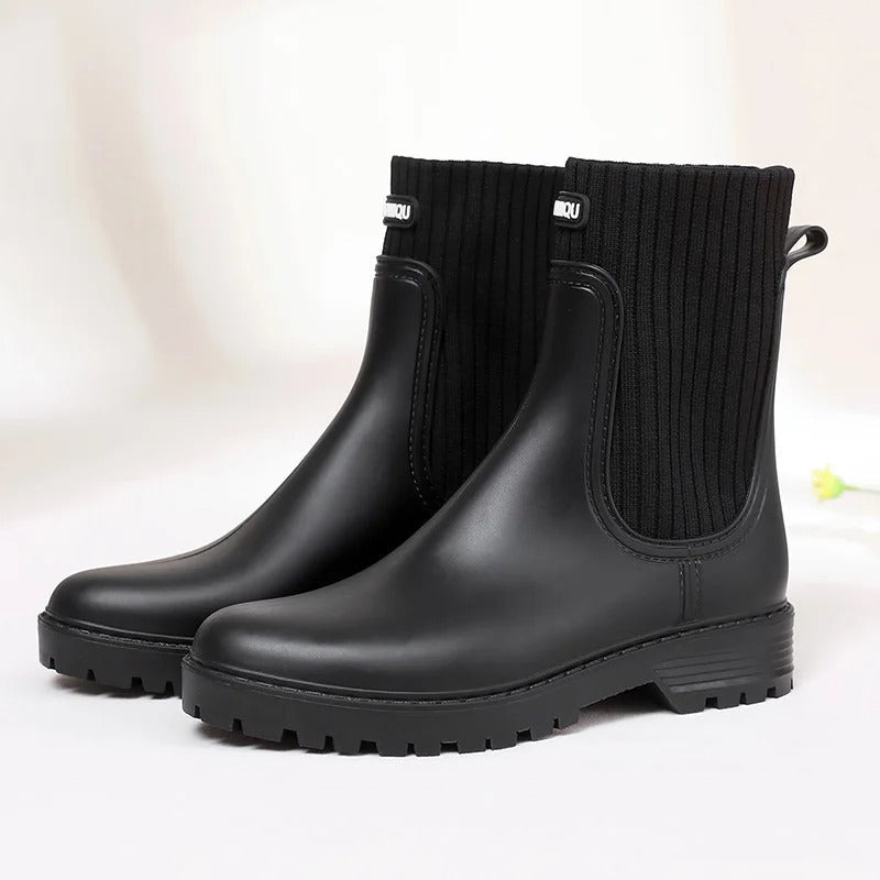Comfortable Waterproof Ladies' Rain Boots - Livia Rain Luxe-Black-4.0-Nora Luxe
