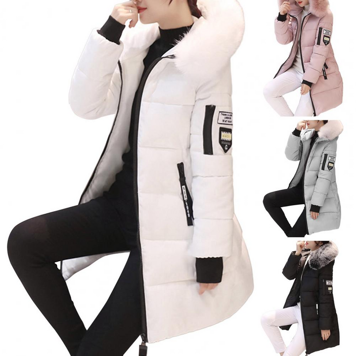 Comfortable Windproof Ladies Winter Jacket - Elinora-White-M-Nora Luxe