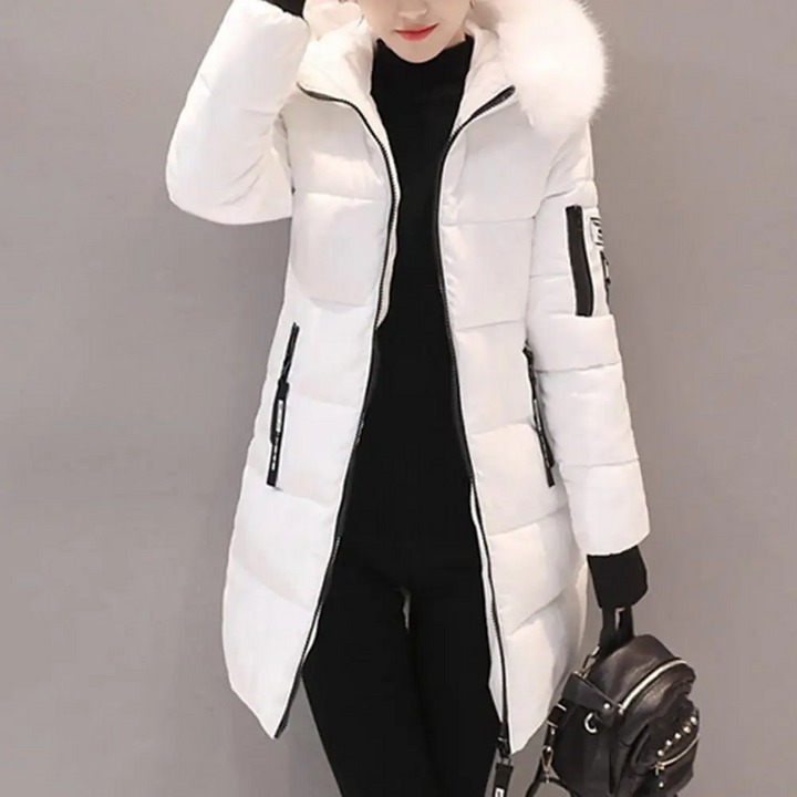 Comfortable Windproof Ladies Winter Jacket - Elinora-White-M-Nora Luxe