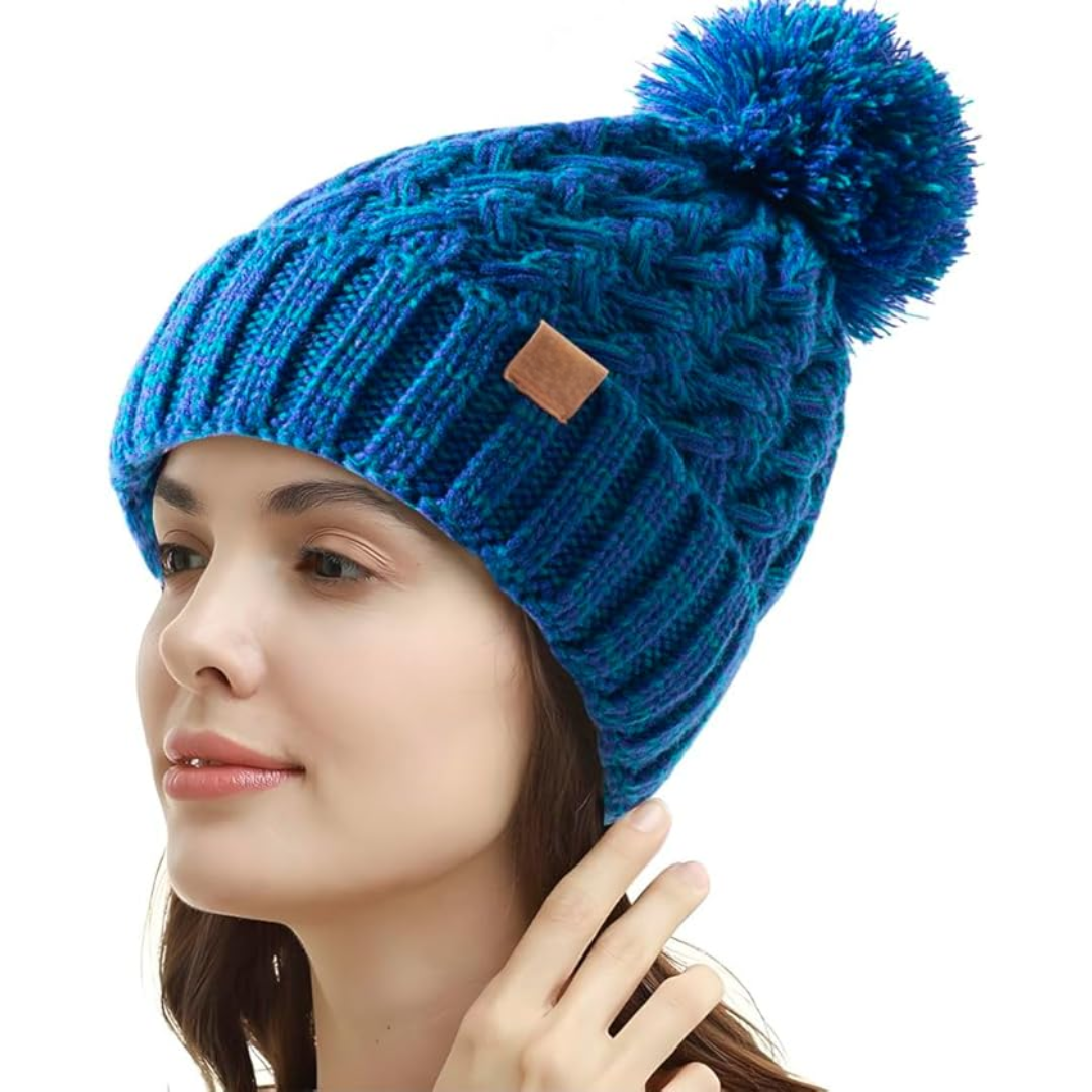 Comfortable Winter Pom Beanie - Yvonne-Blue-Nora Luxe