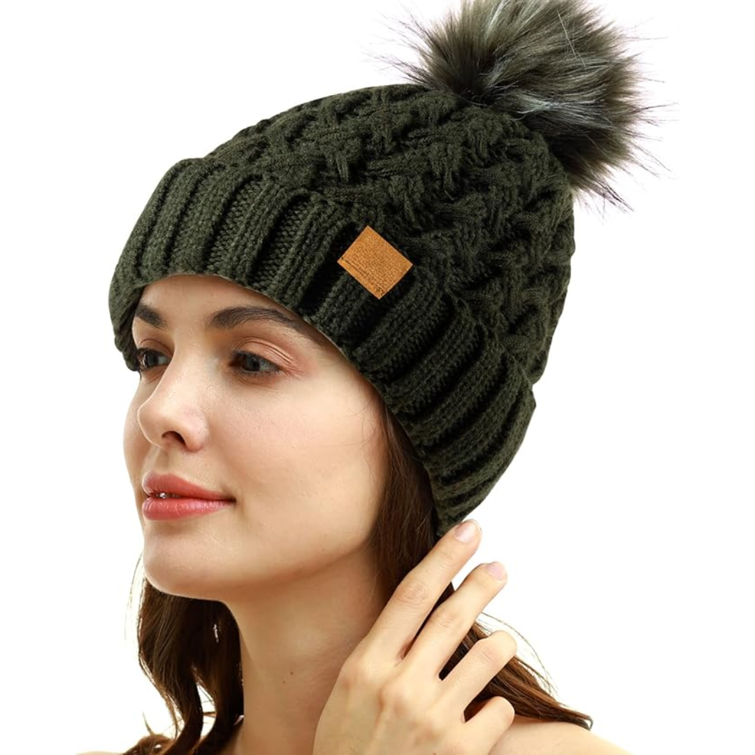 Comfortable Winter Pom Beanie - Yvonne-Dark Green-Nora Luxe