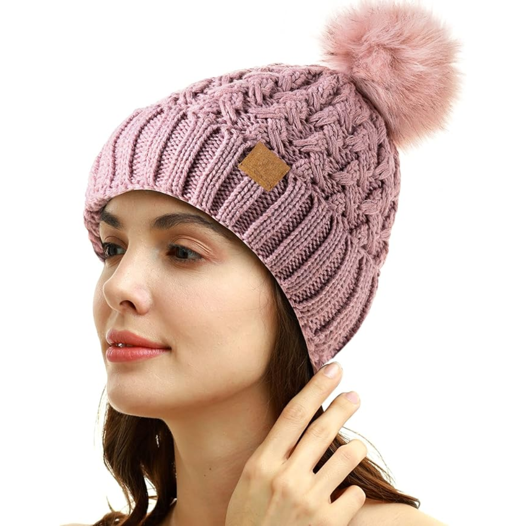 Comfortable Winter Pom Beanie - Yvonne-Pink-Nora Luxe