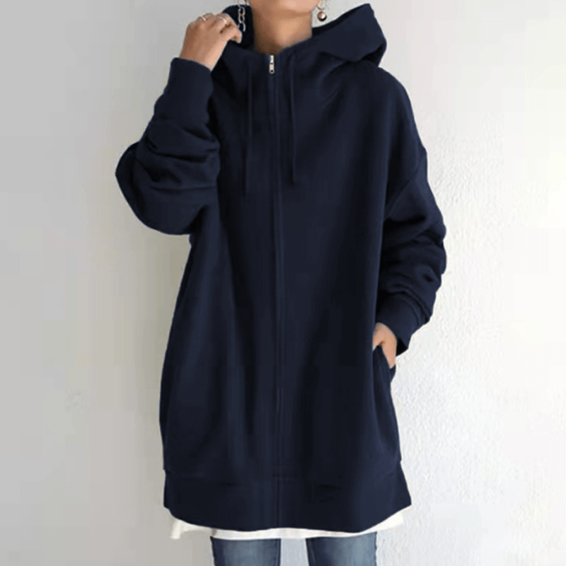 Comfortable Women's Jacket with Hood - ComfyHood-Dark Blue-S-Nora Luxe