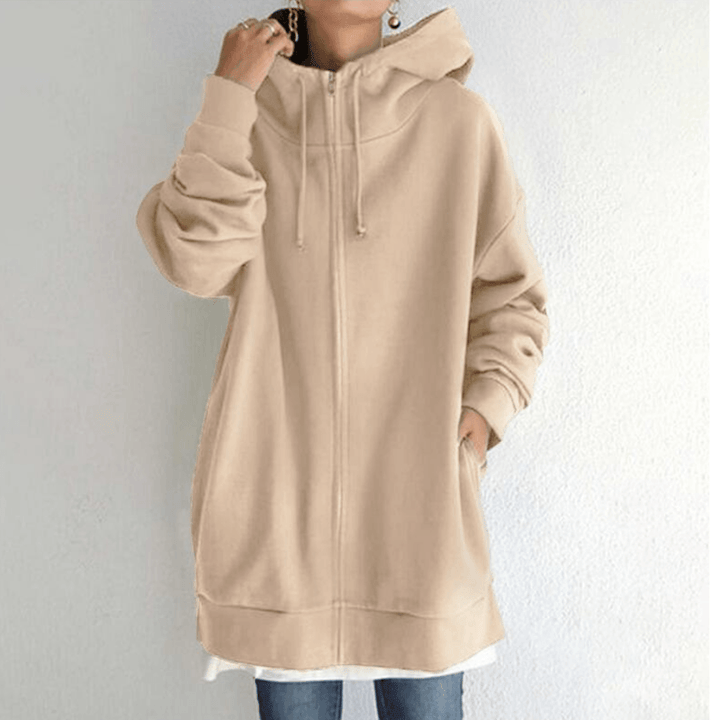 Comfortable Women's Jacket with Hood - ComfyHood-Khaki-S-Nora Luxe