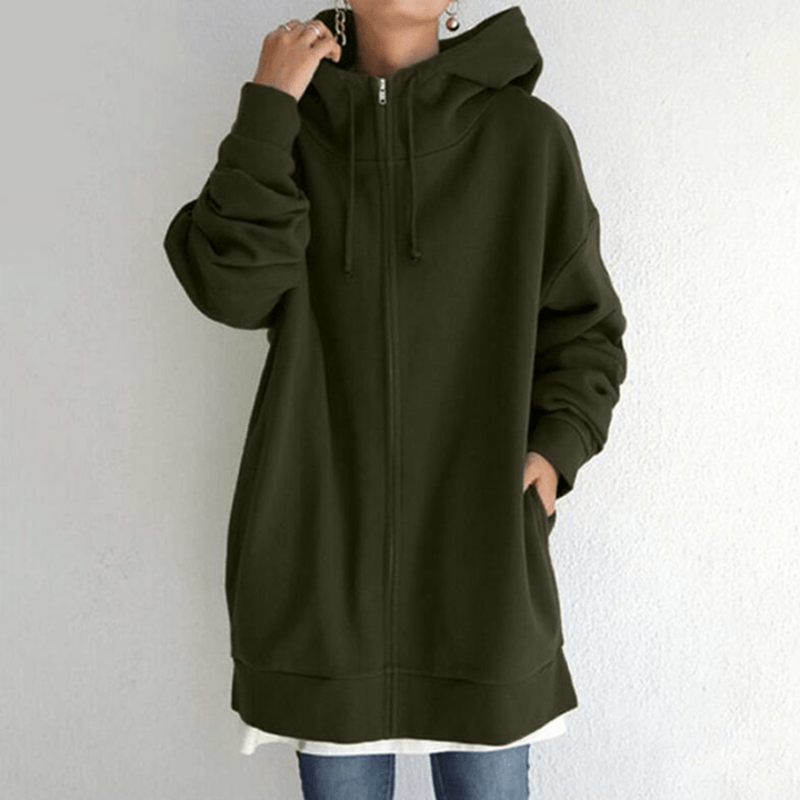Comfortable Women's Jacket with Hood - ComfyHood-Military Green-S-Nora Luxe