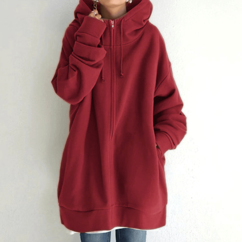 Comfortable Women's Jacket with Hood - ComfyHood-Red-S-Nora Luxe