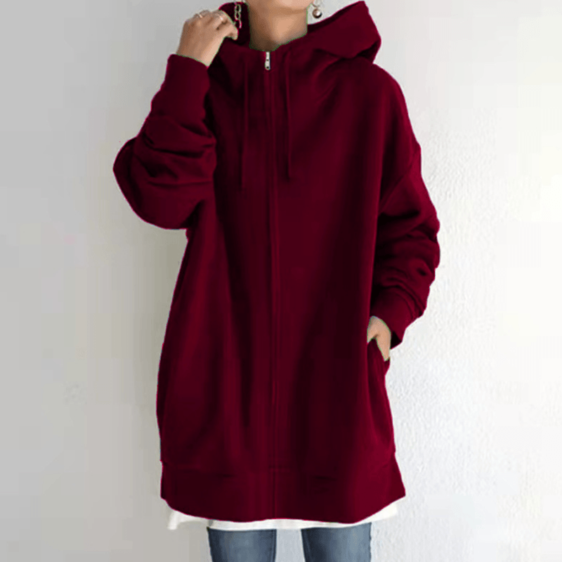 Comfortable Women's Jacket with Hood - ComfyHood-Wine Red-S-Nora Luxe