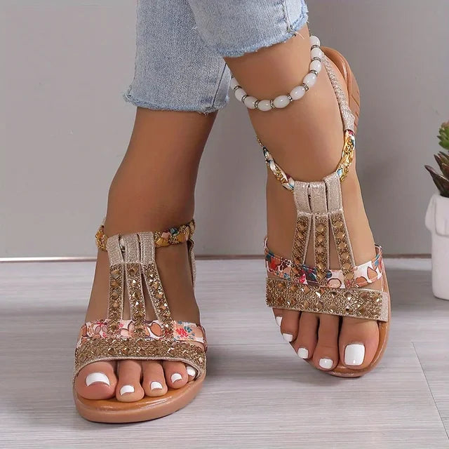Comfortable Women's Orthopaedic Wedge Sandals with Soft Sole – Marla-Gold-3-Nora Luxe