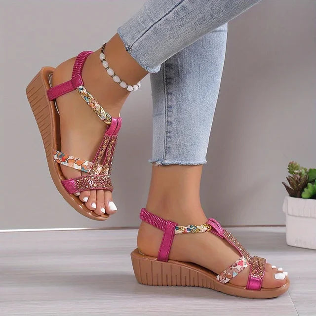 Comfortable Women's Orthopaedic Wedge Sandals with Soft Sole – Marla-Pink-3-Nora Luxe