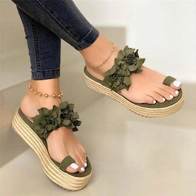 Comfortable women's orthopedic summer shoes with floral pattern – Linora-Green-3-Nora Luxe