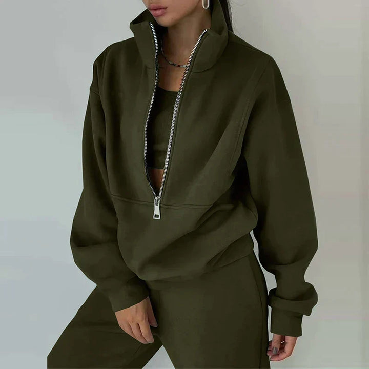 Comfortable Women's Tracksuit - Ava-Olive Green-S-Nora Luxe