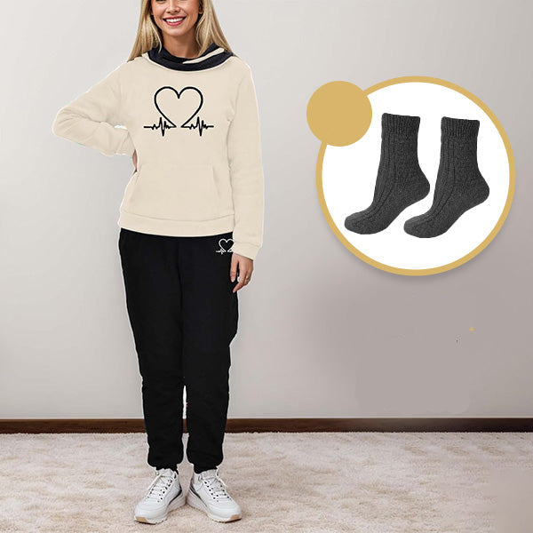 COMFORTABLE WOMEN'S TWO-PIECE TRACKSUIT - WARMFLEX™-Beige + 1 PAIR OF WARM SOCKS-S-Nora Luxe