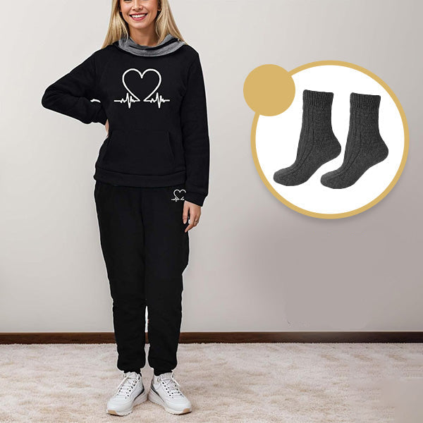 COMFORTABLE WOMEN'S TWO-PIECE TRACKSUIT - WARMFLEX™-Black + 1 PAIR OF WARM SOCKS-S-Nora Luxe