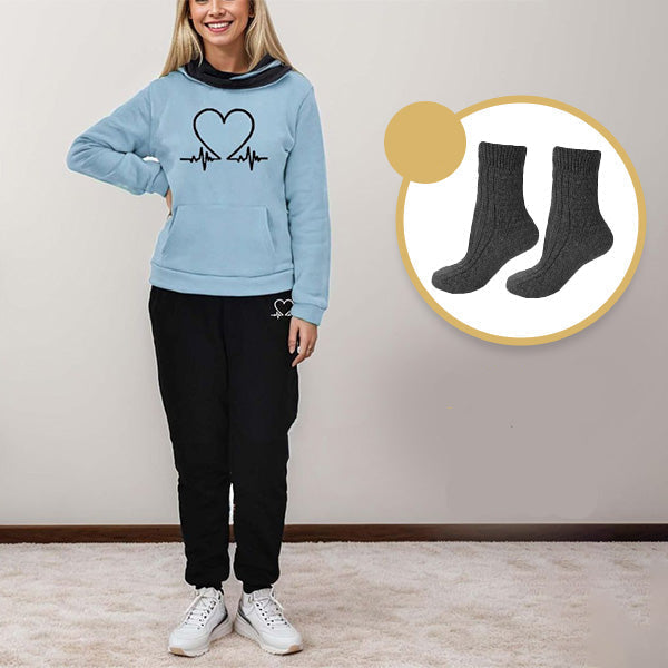 COMFORTABLE WOMEN'S TWO-PIECE TRACKSUIT - WARMFLEX™-Blue + 1 PAIR OF WARM SOCKS-S-Nora Luxe