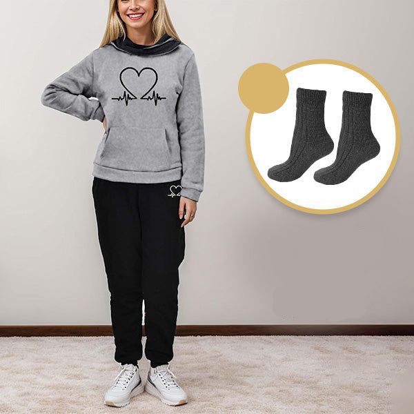 COMFORTABLE WOMEN'S TWO-PIECE TRACKSUIT - WARMFLEX™-Grey + 1 PAIR OF WARM SOCKS-S-Nora Luxe
