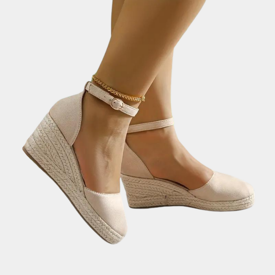 Comfortable women's wedges with adjustable strap & wedge heel – Alina-Apricot-3-Nora Luxe