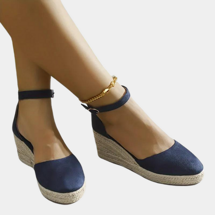 Comfortable women's wedges with adjustable strap & wedge heel – Alina-Blue-3-Nora Luxe